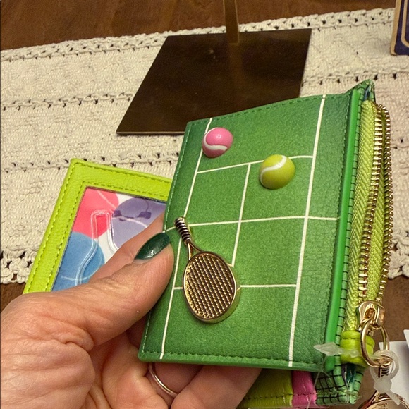 Betsy Johnson Tennis Court Green & Lime Small Wallet with Racket Accents - Picture 7 of 8